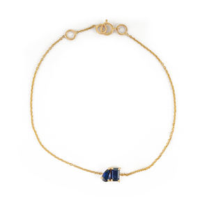 Impresionante Pulsera Minimalista Toi et Moi de Oro Amarillo K14 con Zafiro Azul, Producto Más Vendido, Regalo de Cumpleaños para Ella - Product Image 1