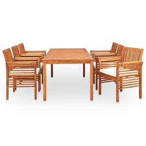 Grand ensemble de salle à manger d'extérieur avec structure en bois d'acacia brun et coussins crème, mobilier de jardin - Product Image 3
