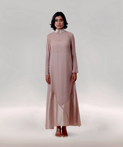 Robe décontractée en georgette à coupe ample avec empiècements en soie et doublure intérieure en taffetas, manches longues, confortable, style occidental - Product Image 4
