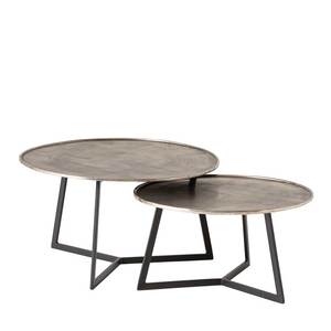 Juego de mesas de centro modernas redondas de metal con superficie martillada y estructura de hierro, diseño industrial apilable, muebles para sala de estar - Product Image 2