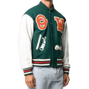 Veste universitaire unisexe en coton vert coupe-vent avec logo brodé, doublure en fausse fourrure, col rond, fermeture éclair, idéale pour l'hiver - Product Image 3