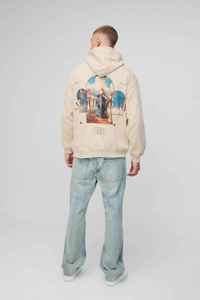 Sweat-shirt à capuche oversize pour homme, couleur crème, avec imprimé Venise au dos, manches classiques, coupe décontractée en tricot, style automne - Product Image 4
