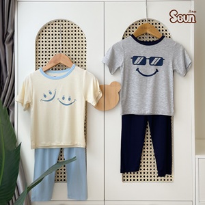 Ensemble de vêtements pour enfants, vêtements unisexes pour enfants, ensemble de pantalons en viscose à imprimé smiley, fabriqué au Vietnam, vêtements pour enfants au toucher ultra-doux - Product Image 5