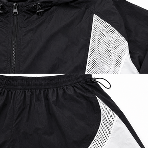 Adult Unisex Hooded Spandex/Cotton Breathable Lightweight <b>Sports</b> <b>Jacket</b> Shorts Set Front Logo Elastic Waist <b>Summer</b> Sporty - Product Image 6