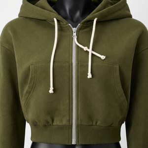 Custom Logo Women's Winter Full Sleeve <b>Crop</b> <b>Top</b> Hoodie Solid Colors Zipper Pullover <b>Crop</b> <b>Top</b> <b>Hoodies</b> - Product Image 4