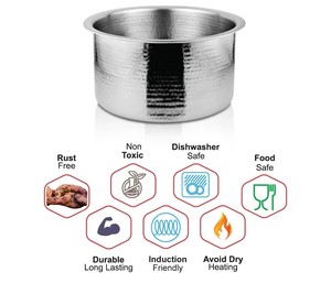 Hammered Stainless Steel Cooking <b>Pot</b> Mirror Finish Soup <b>Stock</b> <b>Pot</b> <b>with</b> <b>Lid</b> for Gas and Induction Cookware - Product Image 4