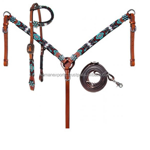 Exclusivo Top Quality100 % cuero genuino occidental con cuentas Headstall & Breast Collar Set con riendas Proveedor Fabricante mayorista - Product Image 2