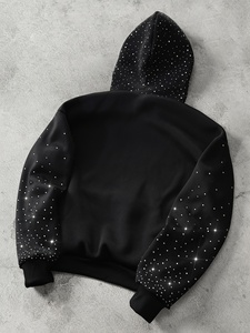 Sudadera con capucha de lujo para hombre, con gráfico de diamantes de imitación, extragrande, con cremallera completa, de algodón grueso y forro polar, estilo casual hip hop streetwear para otoño - Product Image 3