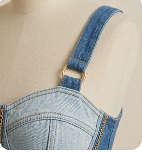 Denim <b>Patchwork</b> Corset Dress Zip Front Sleeveless Casual Dress for Streetwear Boutique - Product Image 2