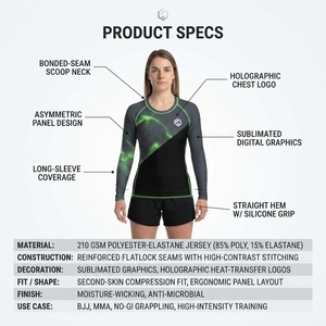 Women's Custom BJJ <b>Rashguard</b> Premium 210GSM Polyester Elastane Long Sleeve Techwear Compression Shirt MMA Grappling OEM - Product Image 5