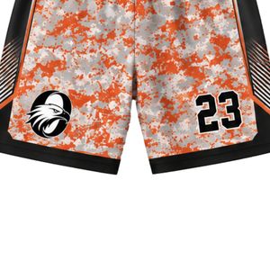 Shorts de basketball pour hommes, orange et noir, sublimés, légers, vêtements de sport d'équipe, pour l'entraînement et les matchs - Product Image 5