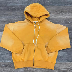 Sudadera con Capucha Extra Grande para Hombre, Estilo Desgastado por el Sol, Personalizada, de Algodón Grueso, con Estampado Vintage, Cierre de Cremallera y Lavado Ácido - Product Image 2