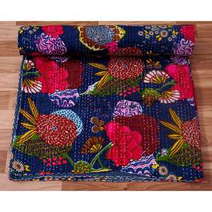 Colcha Kantha de Algodón 100% Orgánico, Hecha a Mano en Rajasthan, Estampada, Reversible, Vintage, Ecológica, para Todas las Estaciones, Tamaño Doble - Product Image 5