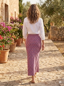 Ensemble jupe midi trapèze élégante en rayonne tissée à motif géométrique pour femme, taille personnalisable, respirante, écologique, décontractée, longue, idéale pour l'été - Product Image 6