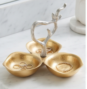 Elegante Juego de Tazones Decorativos de Tres Piezas con Diseño de Asta Dorada, Soporte Decorativo de Metal, Estilo Glam, Accesorio Hecho a Mano para el Hogar - Product Image 3