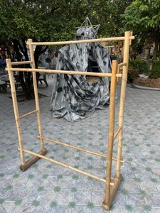 Freestanding Modern Bathroom Towel Rack Extra Tall Bamboo Double Tier Organizer Portable Detachable Non-Folding <b>Holder</b> Shelf - Product Image 6