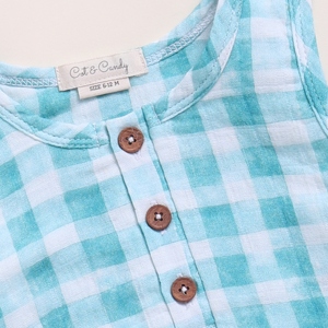 Premium Quality Organic <b>Muslin</b> Bubble Romper Teal Checks Print <b>Baby</b> Clothing - Product Image 3