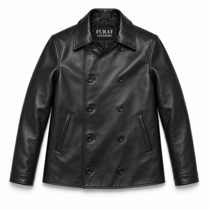 OEM Custom <b>Black</b> Leather <b>Peacoat</b> Waterproof Bomber Jacket Stand Collar Streetwear Zipper Closure Cotton Lining 100% <b>Men</b> - Product Image 1