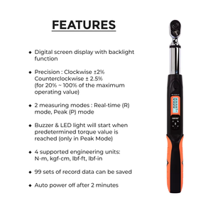 Llave Dinamométrica Digital de Alta Precisión, 2.5% de Precisión, Construcción de Cobre y Plástico, Diseño Ligero, Eléctrica, Industrial - Product Image 5