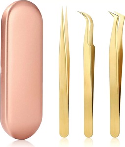 INSTRUMENTS CHIRURGICAUX BAFA – Lot de 3/5 pinces à sourcils droites professionnelles en acier inoxydable plaqué or pour femmes, antistatiques - Product Image 5