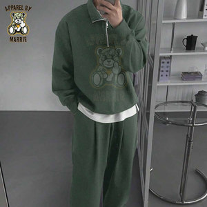 Chándal de mezcla de algodón personalizado para hombre, ropa deportiva de marca privada OEM, conjunto de dos piezas para correr, chándal informal de invierno grueso. - Product Image 3