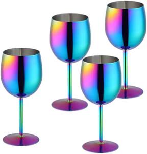 Rainbow Stainless Steel <b>Wine</b> Glass Set Iridescent Stemmed Metal <b>Goblet</b> Unbreakable Cocktail Party Bar Drinkware - Product Image 1