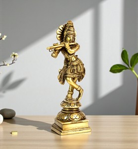 Artesanía de latón Señor Krishna estatua religiosa hindú Dios indio ídolo escultura dotado de interior y al aire libre de modelo - Product Image 1