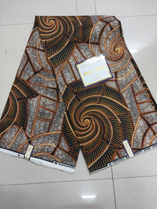 Brown Black Luxury African Wax Print Ankara Fabric Geometric Spiral Pattern for Women Dressmaking - Product Image 1