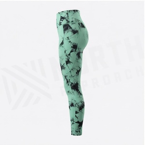 High Waist Full Length <b>Tie</b> <b>Dye</b> Yoga Leggings Green Black Print Spandex Polyester Four-Way Stretch Elastic Waist Women's - Product Image 3