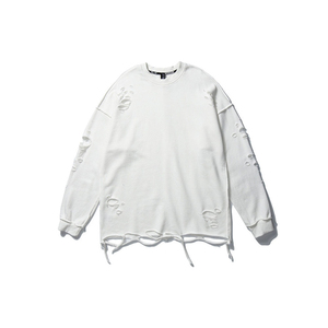 Men's Ripped Knitted <b>Pullover</b> <b>Sweater</b> Solid Color Long Sleeve Crew Neck Winter Wear Polyester/Cotton Slight Stretch - Product Image 1