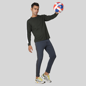 Pantalon de survêtement sport bleu quatre directions avec bande latérale, logo personnalisable, impression HD, délavage coloré, 100 % polyester, séchage rapide, tailles homme M/L/XL - Product Image 1