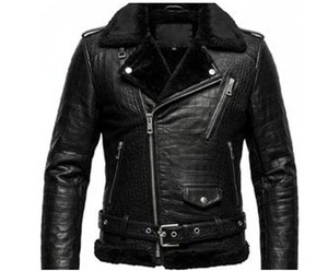 Men's Cowhide Leather <b>Biker</b> <b>Jacket</b> with Spikes Studded Front Design Breathable Polyester Lined Windproof Winter Outerwear - Product Image 1