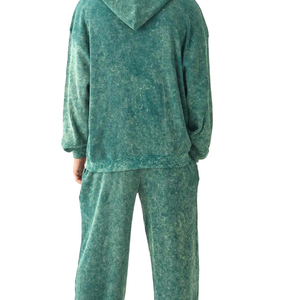 Survêtement à capuche vert pour homme en coton et fibre de bambou, coupe ample, couleur unie, pour l'automne, avec poches latérales - Product Image 5