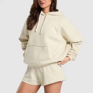 Ensemble de sport et streetwear 2 pièces pour femme de haute qualité, taille XL, couleur personnalisée, sweat à capuche uni, short au-dessus du genou, séchage rapide, respirant - Product Image 2
