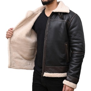Wholesale Outdoor Men Shearling Leather <b>Jacket</b> Turn Down Collar Secure Closure Daily Wear Custom Design Shearling Leather <b>Jacket</b> - Product Image 5