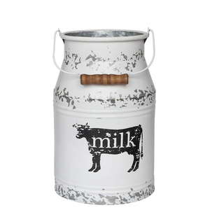 Pot de fleurs décoratif Royal Look en métal galvanisé blanc, style bidon à lait, pour la maison, l'extérieur et le jardin, avec poignée en bois - Product Image 1