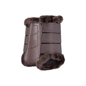 Premium Horse Brushing Boots Faux <b>Fur</b> Lined Protective Leg Wraps Brown - Product Image 1