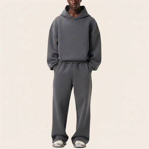 <b>Men's</b> Winter Hooded <b>Pullover</b> Tracksuit Solid Color Heavyweight 450g Cotton Fleece Running Jogging <b>Men</b> Athletic Sports Tracksuit - Product Image 1