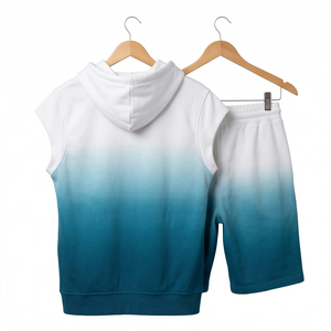 Conjunto Deportivo Unisex de Verano con Capucha, Transpirable, Ecológico, de Poliéster y Spandex, para Gimnasio y Fitness, Manga Larga y Pantalones Cortos (2 Piezas) - Product Image 2