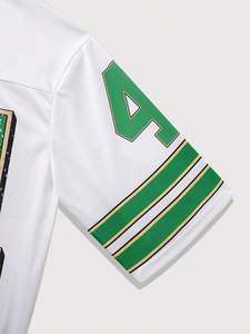 Jersey de Fútbol Americano Personalizado OEM con Gráficos de Dibujos Animados en Verde y Blanco, Estilo Varsity con Número 24, Ropa Deportiva de Malla Personalizada OEM al por Mayor - Product Image 4