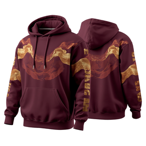 Sudadera con Capucha Premium para Hombre, Color Borgoña, Gruesa, con Diseño Gráfico, Oversize, de Algodón y Felpa, con Diseño Artístico en Degradado de Lujo - Product Image 2
