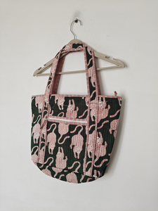 Floral Cotton Textile Shoulder <b>Bag</b> with Double Handles Zipper Closure <b>Medium</b> <b>Size</b> Daily Use - Product Image 4