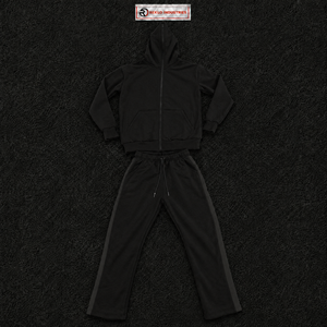 Chándal negro con capucha, cremallera completa, color liso, ropa casual, 100% algodón, peso medio, estilo otoñal, ropa casual urbana. - Product Image 5