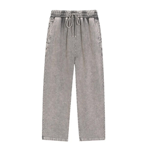 Men's Gray Cotton Sweatpants <b>Elastic</b> <b>Waist</b> Drawstring Side Pockets Casual Joggers Stonewashed Midweight Autumn Wear - Product Image 1