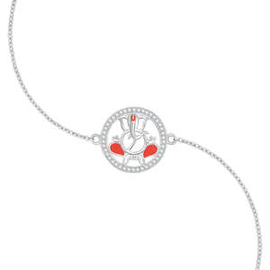 Chaîne Rakhi en argent sterling plaqué rhodium avec zircone cubique, motif Ganesh Ji Blessings, minimaliste unisexe, pour homme et frère - Product Image 1