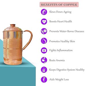 Pure Copper Water <b>Jug</b> Pitcher for <b>Drinking</b> Water | Handmade Copper Water Pot with Handle for Home Kitchen Office Dining - Product Image 3