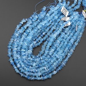 Cuentas facetadas de aguamarina azul natural Santa María, perforadas en el centro, 100% hechas a mano, piedra preciosa, hilo de 15.5 pulgadas para la fabricación de joyas - Product Image 3