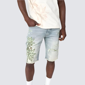 High Street Fashion <b>Men</b> Denim Shorts Elastic Waist Breathable Quick Dry Summer Custom Sublimated Printing 100% Cotton Fitness - Product Image 6