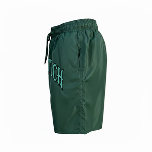 Nouveauté : Short en nylon pour homme, style coupe-vent, avec cordon de serrage, poches zippées et imprimé en relief « Dont Touch » - Product Image 3