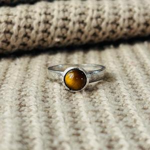 Boho Tiger Eye Gemstone Brass <b>Ring</b> with Bezel Setting Silver Plated Solitaire <b>Statement</b> Wholesale <b>Ring</b> for Women - Product Image 1